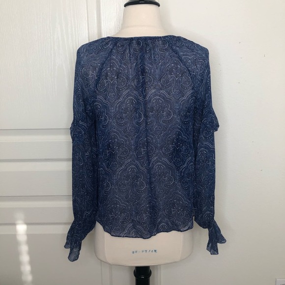 Joie Agenta Silk Paisley Blouse blue ruffle sleeve - Picture 6 of 8